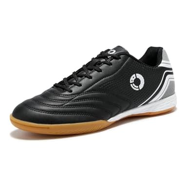 LEOCI Mens Indoor Football Boots Futsal Shoes Flat Surfaces Rubber Womens Trainers Sneaker Black White