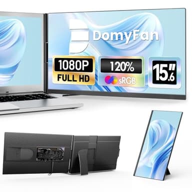 domyfan 15.6" Laptop Monitor Extender, 120% sRGB FHD 1080P IPS Laptop Screen Extender Detachable Dual Screen, Portable Monitor fit Laptops with HDMI/USB-A/Type-C Plug-Play for Windows, Mac, Android
