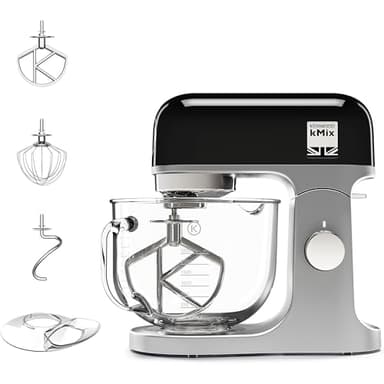 Kenwood KMX754ABK Stand Mixer for Baking, Stylish Kitchen Mixer with K-beater, Dough Hook and Whisk, 5L Glass Bowl, Removable Splash Guard, 1000 W, Black