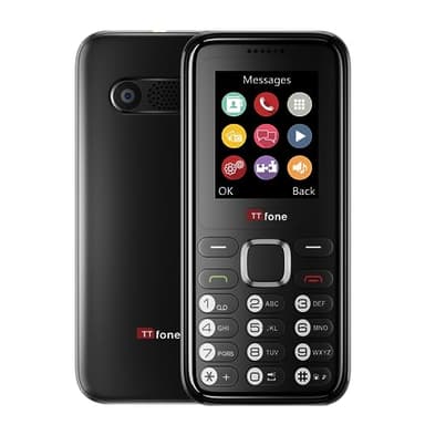 TTfone TT150 Unlocked Basic Mobile Phone UK Sim Free with Bluetooth, Long Battery Life, Dual Sim with camera and games, easy to use, durable and light weight pay as you go (Black, with USB Cable)