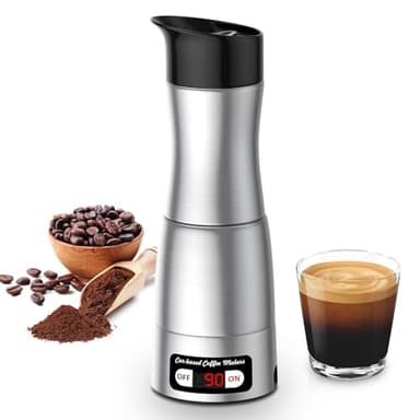 KreeySant Portable Car Coffee Maker 12V/24V/110V, Fast Heating Auto Espresso Machine 150ml, Compact Travel Coffee Brewer for Camping, Road Trips, Trucks, RV