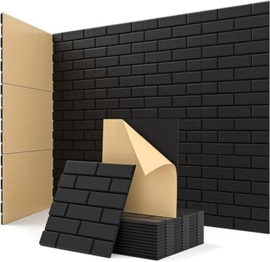 Sound Proofing Panels, Kuchoow Acoustic Wall Panels Self-adhesive, 12 Pack High Density Acoustic Panels, Soundproofing Panels for Walls Door Ceiling 12" X 12" X 0.4" Black