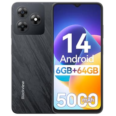Blackview WAVE 8C Mobile Phones, 6GB+64GB/2TB Octa Core, Android 14 Phone, 6.56" HD+Display, 5000mAh Smartphone, 13MP Main Camera, 4G Dual SIM Free Unlocked,Face Unlocked, OTG, GPS - Black