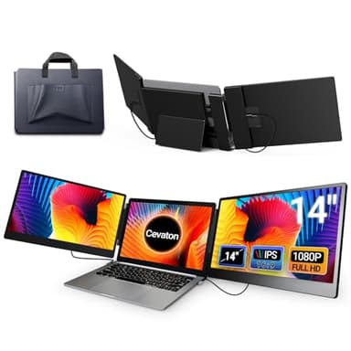 Laptop Screen Extender, 14” FHD 1080P IPS Portable Monitor Fit for 13-17.3", Plug and Play Laptop Monitor Extended Compatible with Mac, Wins, Dex, Chrome (14" Tri-Screen)
