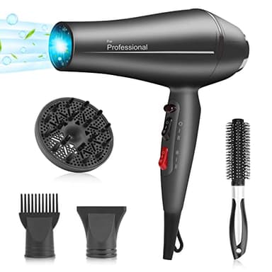 Faszin Ionic Hair Dryer - 2400W Professional Hairdryer with Triple-L Plus Heat Resistant Technology, Real Blow-Dry Without Overheating, Comes with 4 Styling Accessories-Black