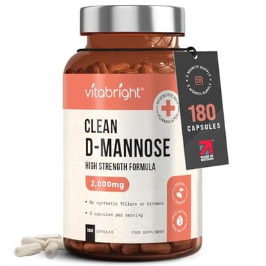 D-Mannose UTI Capsules x180 | High Strength 2000 mg D Mannose Tablets for Urinary Infections | Cystitis Treatment for Women | 2 Month Bladder Control & Urinary Tract Infection Treatment | VitaBright