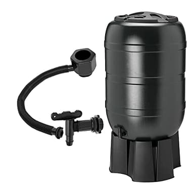100L or 210L Outdoor Rainwater Slim Line Black Water Butt Complete With Tap Stand Filler Kit & Lid (100 Litre)