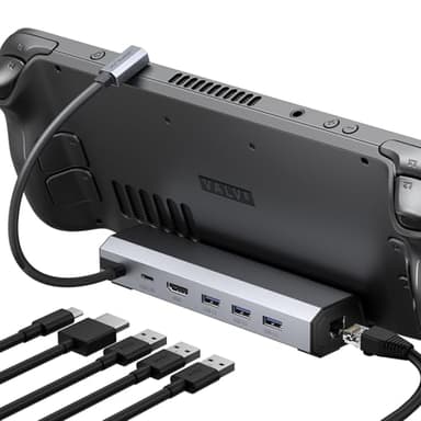 JSAUX Steam Deck Dock, 6-in-1 Docking Station Compatible with Steam Deck/OLED/ROG Ally/Legion Go S/MSI Claw, Steam Dock with HDMI 2.0 4K@60Hz, Gigabit Ethernet, 3 USB-A 3.0 and 100W USB-C Port-HB0603