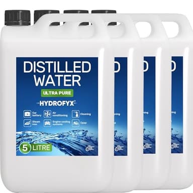 HYDROFYX 20 Litre (4x5 Litre) 100% Ultra Pure Distilled Water, Guaranteed 0ppm TDS, Lab tested and Certified, Made in UK, use with CPAP, Aquariams, Automotive, Steam Iron and Cleaning