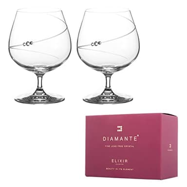 DIAMANTE Swarovski Brandy Cognac Liqueur Glasses Pair - 'Silhouette' Hand Cut Design Embellished with Swarovski Crystals
