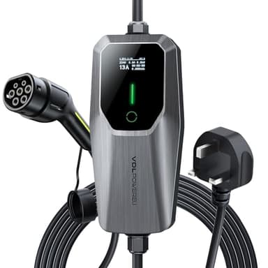 VDLPOWEREU EV Charger 3kw, 6A/8A/10A/13A Variable, 3Pin Home Electric Car Charger Cable Type 2, 5 Metres Single-phase Charger with LED Display, IP65 Waterproof