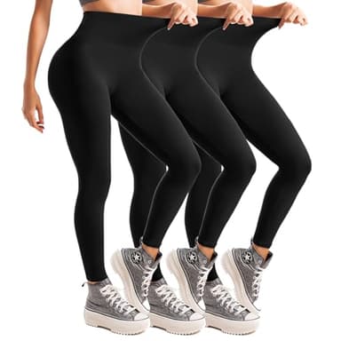 Leafigure 3 Pack Leggings for Women High Waisted Non See-Through Black Soft Workout Gym Yoga Running Pants SM