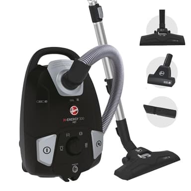 Hoover H-Energy 300 PETS Cylinder Vacuum Cleaner - Powerful yet Compact, Bagged Vacuum with 3.5L Bin Capacity and One Touch Bag Disposal System, plus HEPA Filter, Black [HE320PET]
