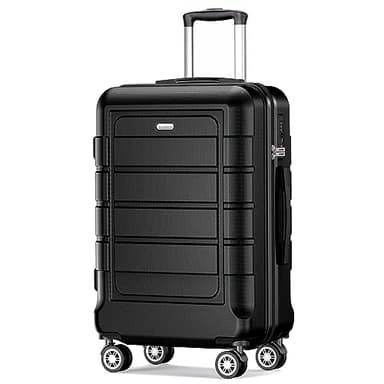 SHOWKOO Suitcase Medium 24-Inch Expandable PC+ABS Hard Shell Lightweight Durable Trolley Travel Carry-On Luggage with Double Spinner Wheels TSA Lock, 24" Black