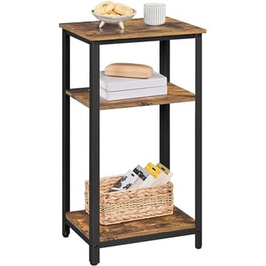 Yaheetech 75cm High Side Table with Storage Shelf & Strong Steel Frame, 3 Tier End Table Sofa Side Table for Small Spaces Living Room, Industrial Bedside Table Nightstand for Bedroom, Rustic Brown