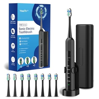 Electric Toothbrush for Adults and Kids, Sonic 47,000 VPM with 5 Modes and 3 Intensities, Travel Toothbrush with Case, 3 Hours Charge for 60 Days, Built-in Smart Timer Black