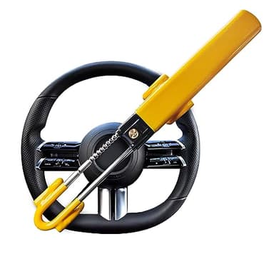 Sevenwalls Twin Bar Steering Wheel Lock - Heavy Duty Car Lock Anti-Theft Device - Universal Fit - Adjustable Length - High Visibility - Includes 2 Keys (Yellow)