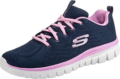 Skechers Women's Graceful Get Connected Sneaker, Navy Mesh Pink Trim, 5 UK