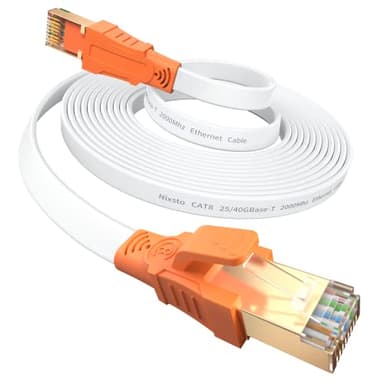 Nixsto 20m Ethernet Cable, Cat 8 High Speed 40Gbps 2000MHZ internet cable Flat Lan Network Patch Cord with RJ45 Connector for Router, Modem, Gaming, Backward Compatible with Cat5e/Cat6/Cat 7