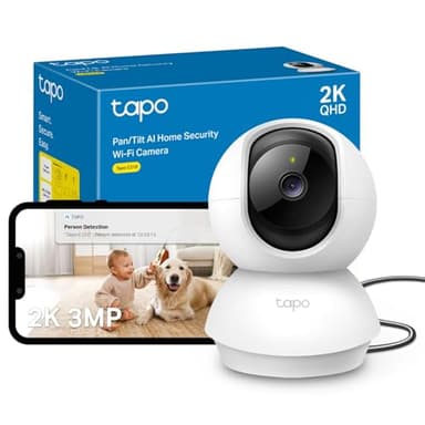 Tapo C210 2K 3MP Pan/Tilt Indoor Camera House Security Camera, WiFi Camera, No Monthly Fee, AI Detection, Dog Puppy Camera, Baby Camera Monitor, 360° View, Night Vision, Works with Alexa & Google