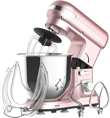 Stand Mixer, Food Mixer Dough Blender, 6.5L 1400W Electric Cake Mixer with Bowl, Beater, Dough Hook, Whisk, Mixers for Baking 6 Speed with Pulse Setting, Splash Guard (Rosy Gold)
