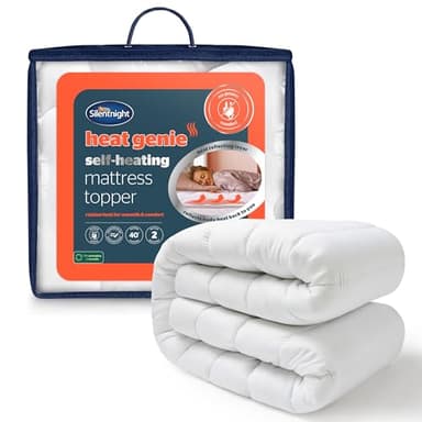 Silentnight Self Heating Double Mattress Topper - Warm Cosy Mattress Pad Topper Featuring Heat Reflecting Foil and Thermal Lining to Retain Heat - Double