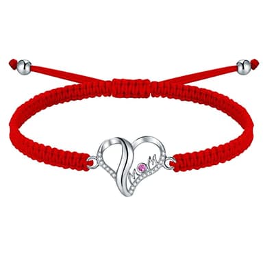 J.Endéar womens+clearance+sale,prime+deals+today+clearance,Bracelet Gift for Mum Heart Jewerly Silver 925 Rosegold Women Bracelet Handmade Braided Cord Red, Mom Birthday Mothers Day Jewelry