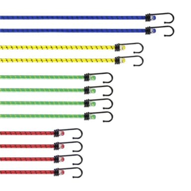PRETEX Heavy Duty Bungee Cords with Hooks - Set of 12 - Short & Long Bungees for Camping & Outdoors - Small & Large Elastic Tie Down Luggage Straps in 4 Lengths - Multi-colour