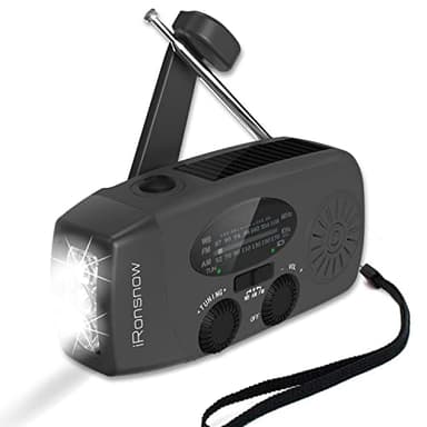 iRonsnow 2000mAh Solar Wind Up Radio, Portable Hand Crank AM/FM Emergency Radio with LED Torch SOS Alarm, Rechargeable USB Phone Charger Flashlight for Camping (IR088 Black)