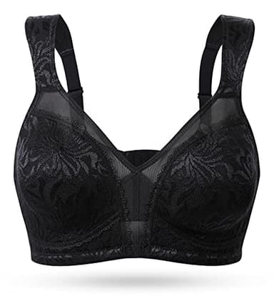 WingsLove Women's Full Cup Minimizer Bra Wide Straps Non-Wired No Padding Bra Comfort Plus Size (Black 36DDD)