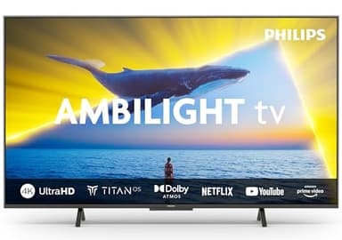 Philips Ambilight 65PUS8109 4K LED Smart TV - 65 Inch Display with Pixel Precise Ultra HD, Titan OS Platform and Dolby Atmos Sound, Works with Alexa and Google Voice Assistant - Satin Chrome
