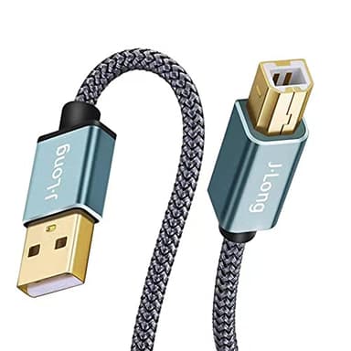 Printer Cable 5M,J•LONG USB Nylon Braided Printer Cable USB 2.0 Type A Male to B Male Scanner Cord High Speed for Brother, HP, Canon, Lexmark,Dell, Xerox, Samsung etc (5m/15ft)
