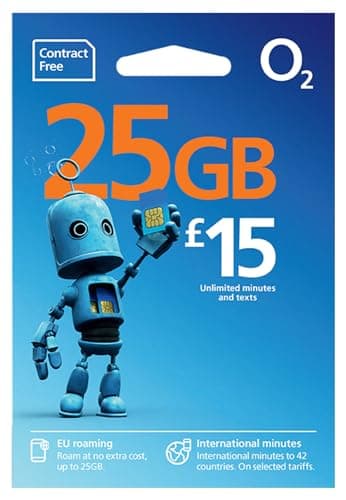 O2 SIM Card UK & EUROPE (ROAM FREE) PREPAID PAYG £15 Bundle -25GB + Unltd Texts & Mins - ROAMING ALLOWANCE 25GB + International Calling Option - (Love2surf RETAIL PACK)