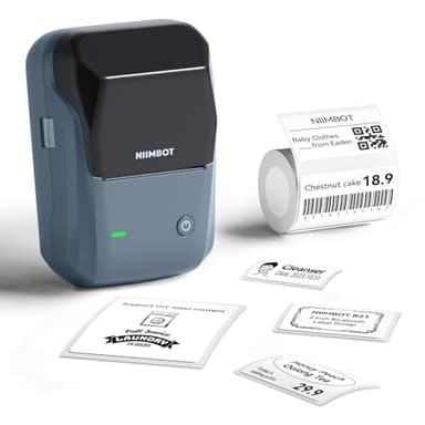 NIIMBOT B1 Bluetooth Label Maker Machine, Portable Label Printer, Large Waterproof Label, Versatile APP, 2-inch Thermal Label Printer for Clothing,Spice, Address, Barcode,Logo (Blue Gray)