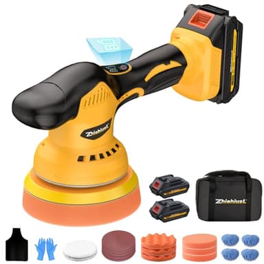 ZhiehiusL Wireless Car Polishing Machine with 2 x 21V 2000mAh Batteries, 6-Stage Speed 2800-5500 U/min and 17-Piece Polishing Kit for Car Care