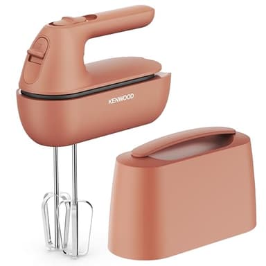 Kenwood QuickMix Go HMP40.000RD, Portable Hand Mixer with Integrated Carrying Case, SureEject Release, Stainles Steel Beater and Kneaders Included, Measuring Spoon, 350W, Clay Red