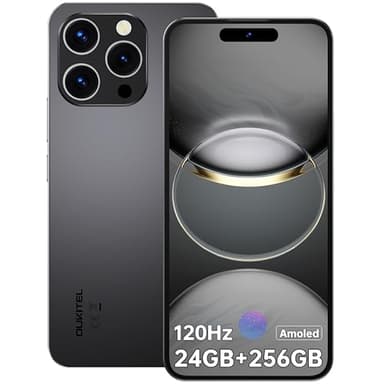 OUKITEL P1 Mobile Phones Android 14, 6.7" FHD+ AMOLED Display Smart Phone 24GB RAM+256GB ROM/2TB, Octa Core, 5150mAh 50MP+32MP, 4G Dual SIM Free Unlocked, Fingerprint&Face ID/GPS/NFC/OTG, Black