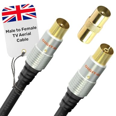 Male to Female TV Aerial Cable 1m – TV Cable with Gold Plated Plugs | TV Antenna Wire for Digital and Analogue Signal Transmission