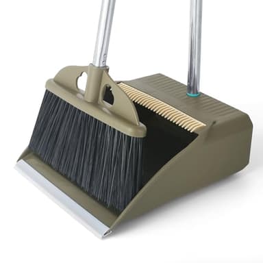 Upgrade Dustpan and Brush Set,48'' Long Handle Stiff Broom Bristles with Heavy Duty Dust Pan,Indoor Outdoor Easy Sweeping for Kitchen Lobby Garage Home