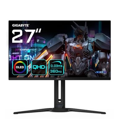 Gigabyte AORUS FO27Q3 27” OLED Flat Gaming Monitor - 2560 x 1440(QHD), 360Hz, 0.03ms, KVM, 250 cd/m2, FreeSync Premium Pro, DisplayHDR True Black 400, HDMI 2.1