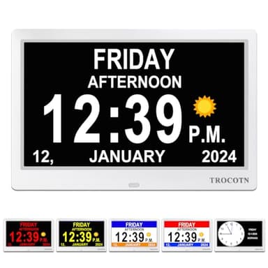 TROCOTN Dementia Clock Digital Clock Large Display Alarm Clock with Auto DST, Wall Clock Version 3.0 (10" White)