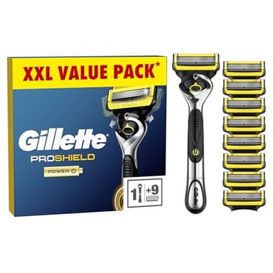 Gillette ProShield Power Men's Razor + 9 Razor Blade Refills 5 Anti-Friction with Precision Trimmer,