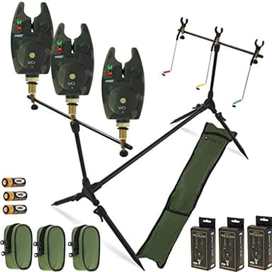 angling pursuits NEW NGT CARP FISHING MULTI ROD POD WITH SWINGERS + 3 VC1 Bite Alarms + Batteries