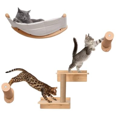Cat Wall Furniture, Cat Climbing Wall Shelves, Cat Hammock Perch Platform Stairway Wall Mounted, Modern Indoor Furniture for Cat Sleeping Playing Lounging