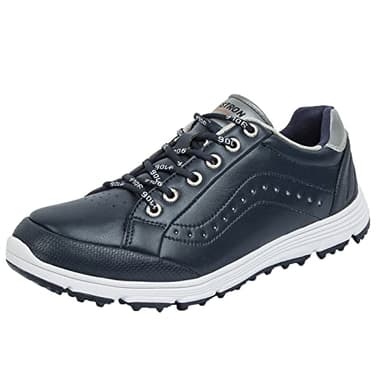 PENXZT Men's Waterproof Leather Golf Shoes Lightweight Comfort Spikeless Golf Shoe for Wide Fitting Breathable Big Size,Blue,10 UK