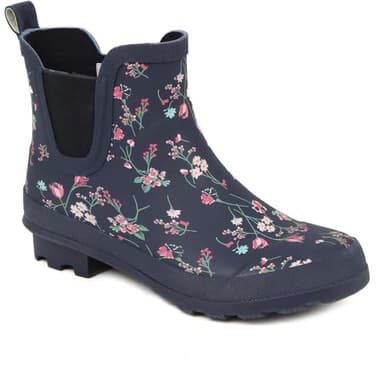 Pavers Women's Chelsea Wellie Boots in Navy Floral - Wellington Rain Shoes with Mesh Panel - Comfortable Ladies Casual Footwear - Size UK 3 / EU 36
