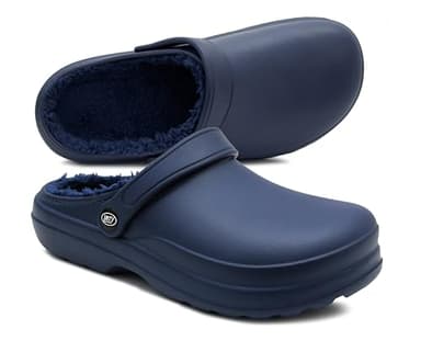 IMTY Womens Clogs Warm Fleece Lined Thermal Waterproof Lightweight EVA Garden Clogs Kitchen Nurse Faux Fur Slippers House Shoes (Navy, UK Footwear Size System, Adult, Women, Numeric, Medium, 4)