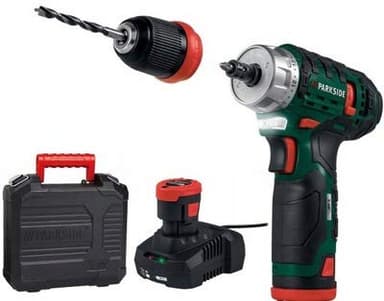 Parkside Cordless Drill PBSA 12 D2 12V Battery PAPK 12 A2 and Charger PLGK 12 A2 Included LED Light 2 Speed Gearbox Adjustable Rotation Speed and Quick Stop