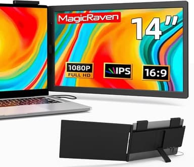 MAGICRAVEN Laptop Screen Extender, 14" FHD 1080P IPS Dual Laptop Monitor Extender, Portable Monitor for Laptops 14"-17" with USB-C/HDMI Port, Second Screen Plug and Play for Windows, Mac, Android