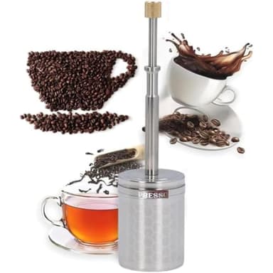 PRESSO Coffee and Tea Maker - Press the Plunger to Brew Anywhere - 304 Stainless Steel
